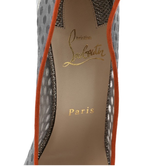 CHRISTIAN LOUBOUTIN Fishnet Suede Follies Resille 100 Pumps 38 Pre-Loved - Picture 6 of 16